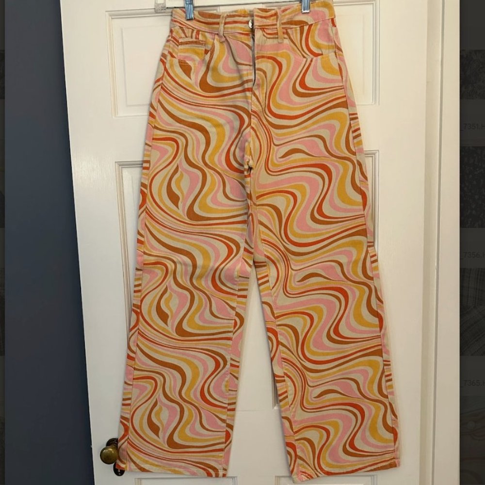 Shein EZ Wear High Waist Vibrant color pattern canvas pants/jeans Size M